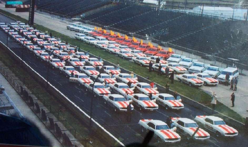 1969 Pace Cars and support vehicles at Indy